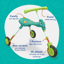 Scuttlebug XL 3-Wheel Foldable Ride-On Tricycle for Kids Ages 2-4, Antennae And