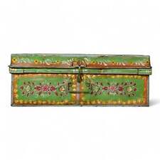 Vintage Metal Indian Hand Painted Travel Trunk Chest