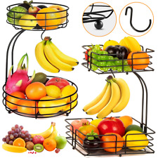 2-Tier Fruit Basket with Banana Holder Standing Daily Kitchen Modern Fruit Bowl