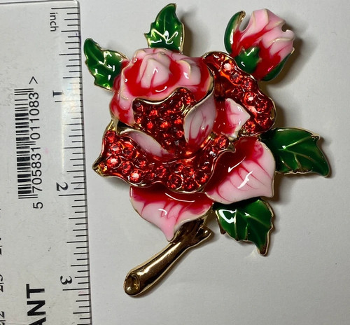 Red rose brooch pin closure - red,