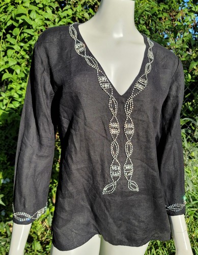 Black linen blouse - black,