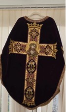 RARE VINTAGE , Roman Catholic Chasuble and Stole, High Mass, Purple & Gold
