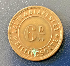 LONDON MARKET TRADE TOKEN : LELEU & BLAKESLEY,  BILLINGSGATE FISH MARKET : 6 D.