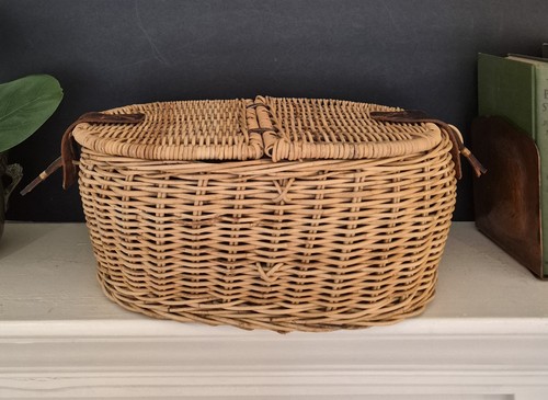 Vtg woven wicker leather - wicker, &
