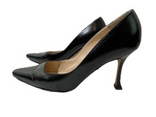 MANOLO BLAHNIK Vintage Y2K Black LEATHER PUMPS Heals Shoes Pointy Toe Sz 73 7