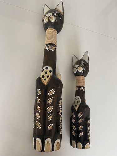 Large wooden painted cat - wooden,