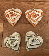 4x Job Lot Decorative Hanging Hearts Green Gold Orange White Ornaments