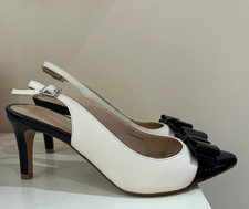 Phase Eight Shoes Size UK 4 Navy Ivory Bow Slingback Court Heeled Formal Occasio