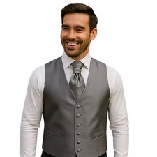 Dark Grey Plain Shantung Waistcoat Formal Mens Vest V Neck 6 Button Tailored