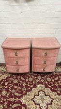 Vintage Pink Plush Velvet Bedside Draws With Glass Tops Kitsch Retro 1980s 
