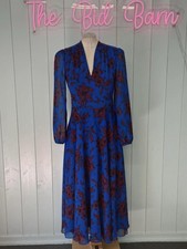 Hobbs Dress Size 10 Ladies Midi Cobalt Blue And Purple Floral Floaty Lined 