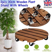 2Pcs Wooden Movable Flower Pot Potted Tray Plant Stand with Wheels Trolley Kit