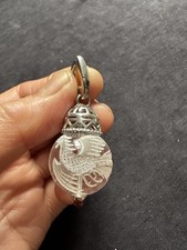 Maker 925 Sterling Silver Etching Phoenix On Crystal Ball Garnet    Pendant