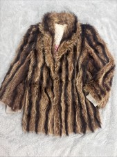 Real Fur Raccoon Vintage Winter Coat Jacket Size 8 - 10 Medium Retro Trench Mac