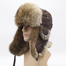 Real Rabbit Fur Ushanka Trapper Hat Earflap Ski Cap Russian Hunter Winter Warm #