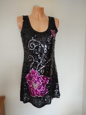 Yumi Black Rose Sequin Party Dress Size 10-12