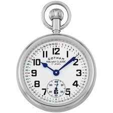 Gotham Men's Stainless Steel 17 Jewel Mechanical Railroad Pocket Watch