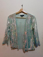 Primark IRIDESCENT SEQUIN KIMONO Sparkly MERMAID DISCO FESTIVAL JACKET Aqua S
