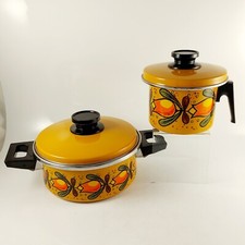 1970's Enamel Milk Pot & Pan