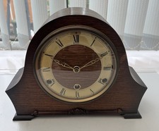 VINTAGE BENTIMA WOODEN ART DECO STYLE WESTMINSTER CHIME MANTLE CLOCK WITH KEY