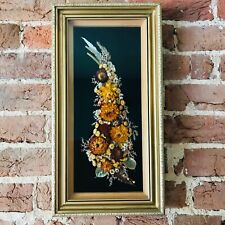Dried Flower Arrangement 3D Framed Display Vintage 1970s Orange Tones Large 47cm