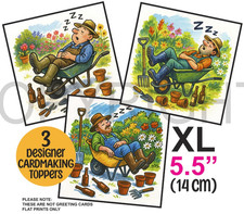 Funny Gardener Beer Male 3 XL Card Toppers 5.5" CRAFTS/TAGS Birthday/Retirement