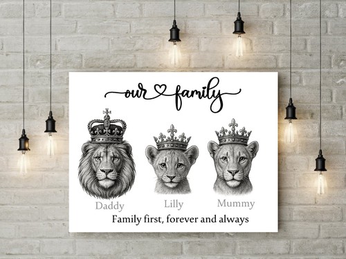 Lion family personalised name - family,