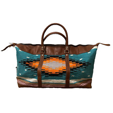 Duffle Bag, Challenger Handcrafted Southwestern Leather & Wool with Aztec Design