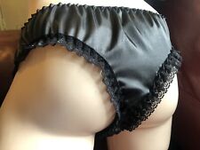 Double Layered  thong Black Satin Panties For Men Laces  Waist 33”Custom Made