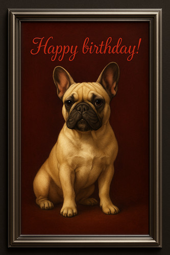 French bull dog birthday card - french,