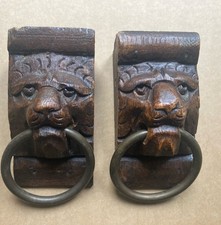 Antique Pair Lion Corbels Bracket Supports Carved Oak Wooden