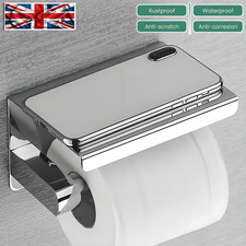 Toilet Paper Roll Holder Wall-Mounted With Mobile Phone Storage Bathroom Shelf