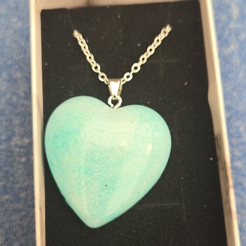 Resin blue heart charm - resin, pendant