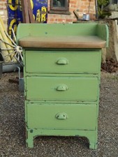 Antique Green Pine Washstand / Bathroom Drawers Sycamore Top 