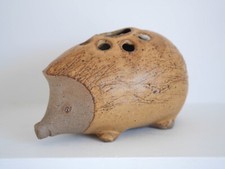 Hedgehog Shaped Pottery Brown Flower Frog Vase, Stoneware Florist Ikebana Vase