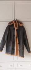 Men's FUX Fur Coat Sheepskin Bomber Jacket  with Hood Size M