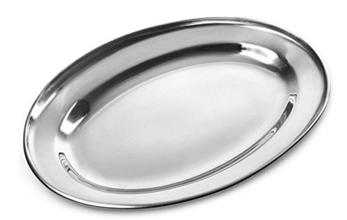 Stainless steel oval meat flat - steel,