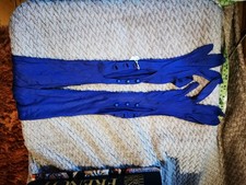 FRENCH 1920S TO 1940S LONG ROYAL BLUE BUTTON EVENING GLOVES , STUNNING QUALITY