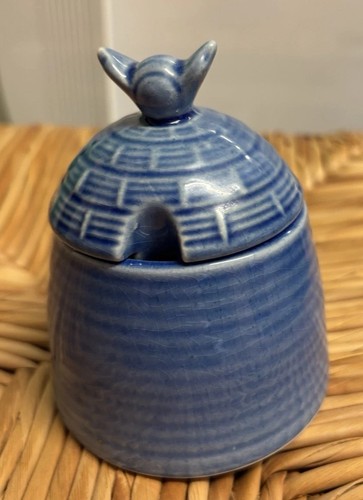Vintage blue honey pot - vintage, glazed