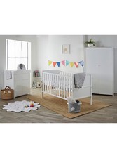 White Wooden Cot Bed Solid Pine 140x70 3 Position Base Converts to Toddler Bed