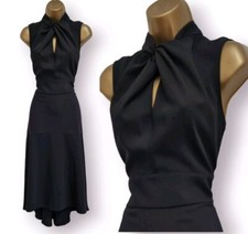 Karen Millen Dress UK 10 BNWT High Knot Neck Black Hi-Lo Fit & Flare 
