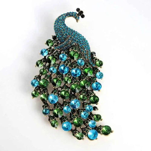Retro crystal peacock - retro, brooch