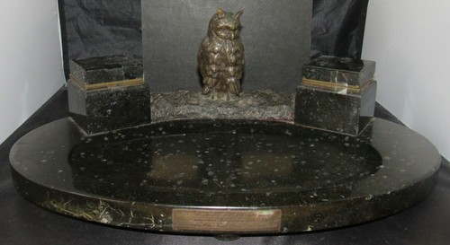 Antique marble and bronze owl - marble,