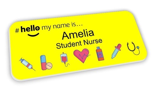 Hello name badge yellow - hello, is