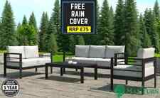 4 Piece Garden Furniture Grey Black Sofa Set With Chair Table, Outdoor Aluminium