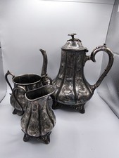 Antique Victorian Silver-Plated Coffee Tea Set c1890 3-Piece Ornate EPNS England