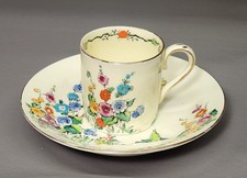 Antique Crown Staffordshire Hollyhock Bone China Demi-tasse & Saucer, F12917/EUC