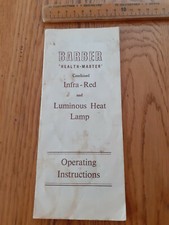 Vintage Barber Health-Master Infra-Red Luminous Heat Lamp instructions leaflet