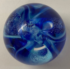 VINTAGE SUNDERLAND GLASSWORKS PAPERWEIGHT FLOURISH 199 SGL BLUES BUBBLES