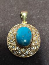 Sterling Silver 925 Persian Turquoise Pendant Gold Plated